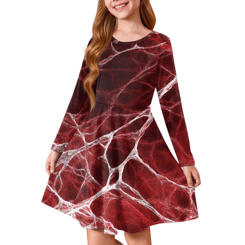 Girls' Summer Princess Dress Halloween Day- Long Sleeve A-Line T-Shirt Dress