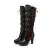 Vintage Punk Boots for Women In Autumn Winter New Style Thick Heel Super High Heel Versatile Round Head Belt Buckle High Boots