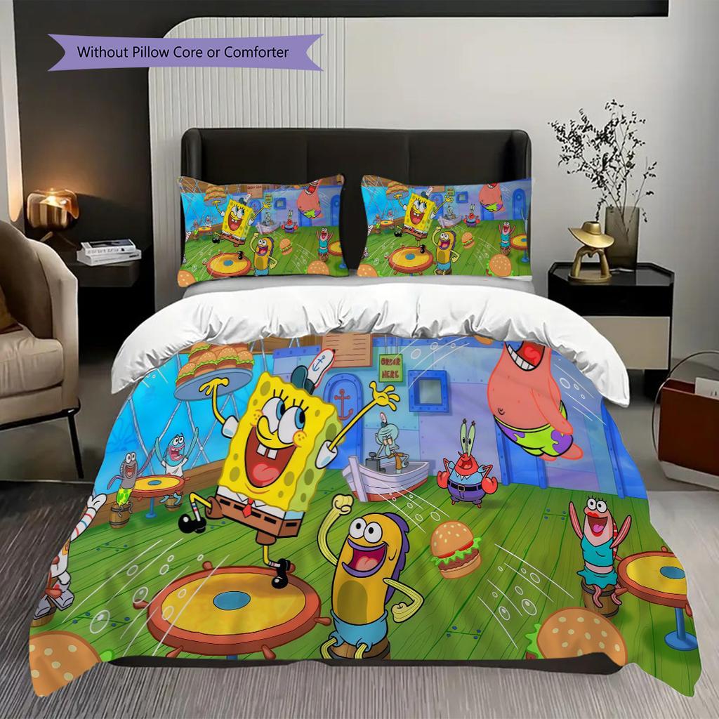 Spongebob Squarepants Movie Bedding 1 Duvet Cover 2 Pillowcase Without Core Soft And Comfortable Duvet Cover And Pillowcase Bedding Set