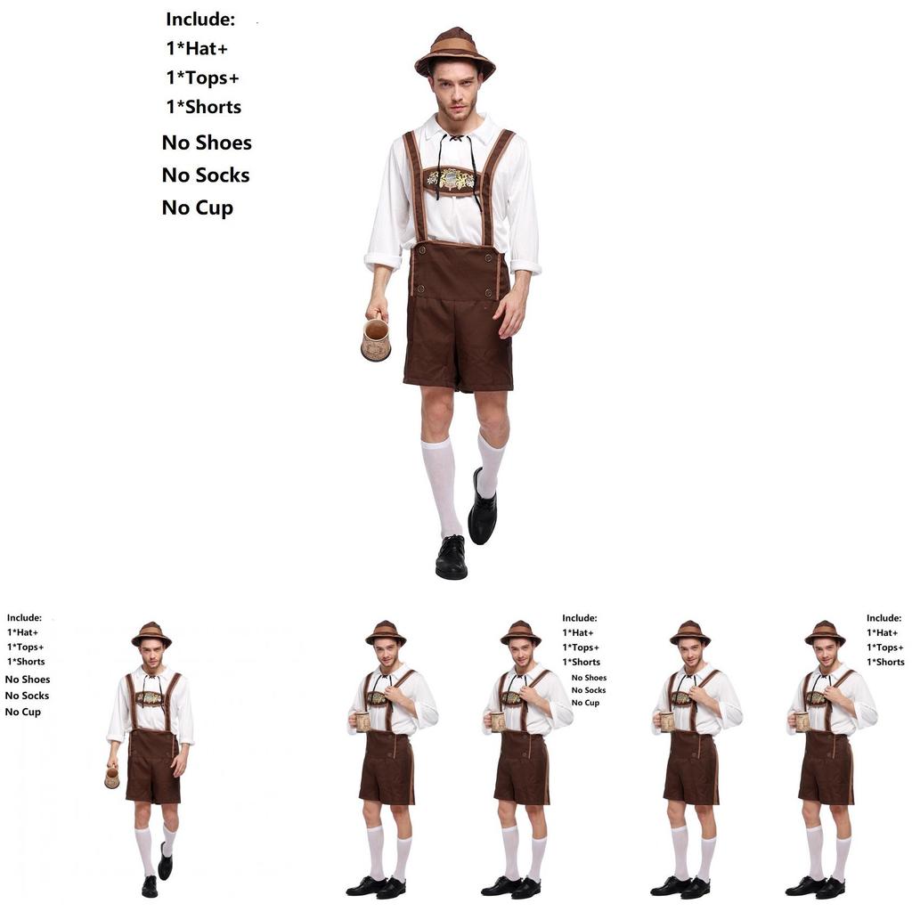 Stylish Men Oktoberfest Clothing Cosplay Costume Featuring Solid Shirt And Suspenders