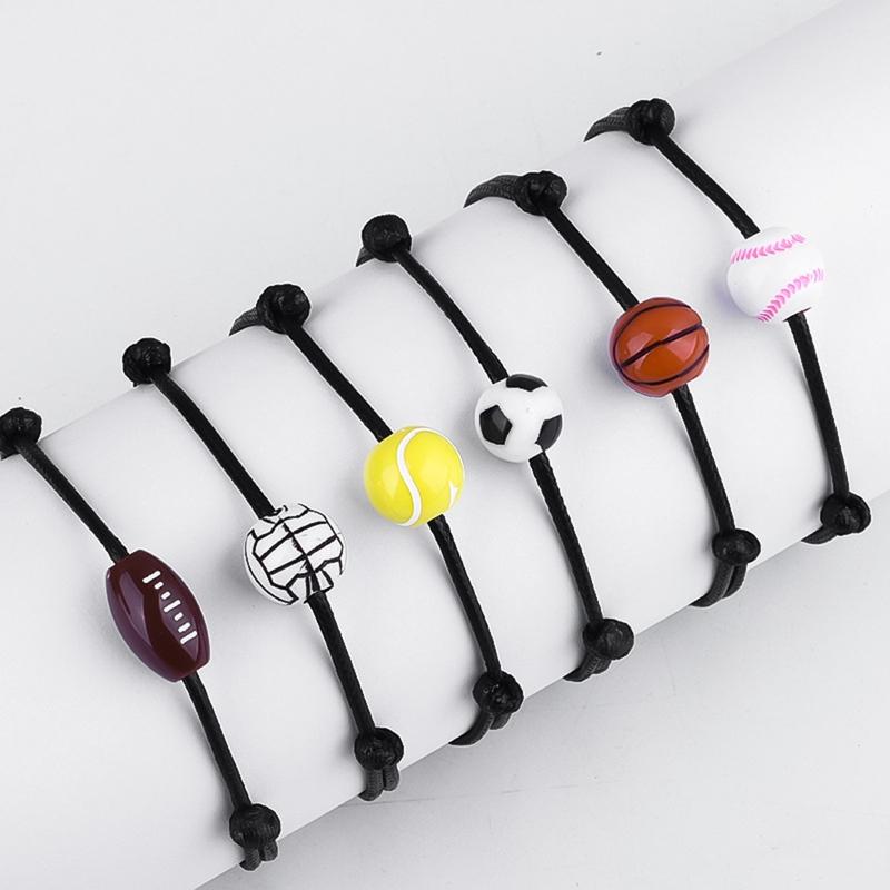 Adjustable Football Charm Bracelet Football Cord Braided Rope Bracelet with Charm for Girl Women Men Teens Party Decor