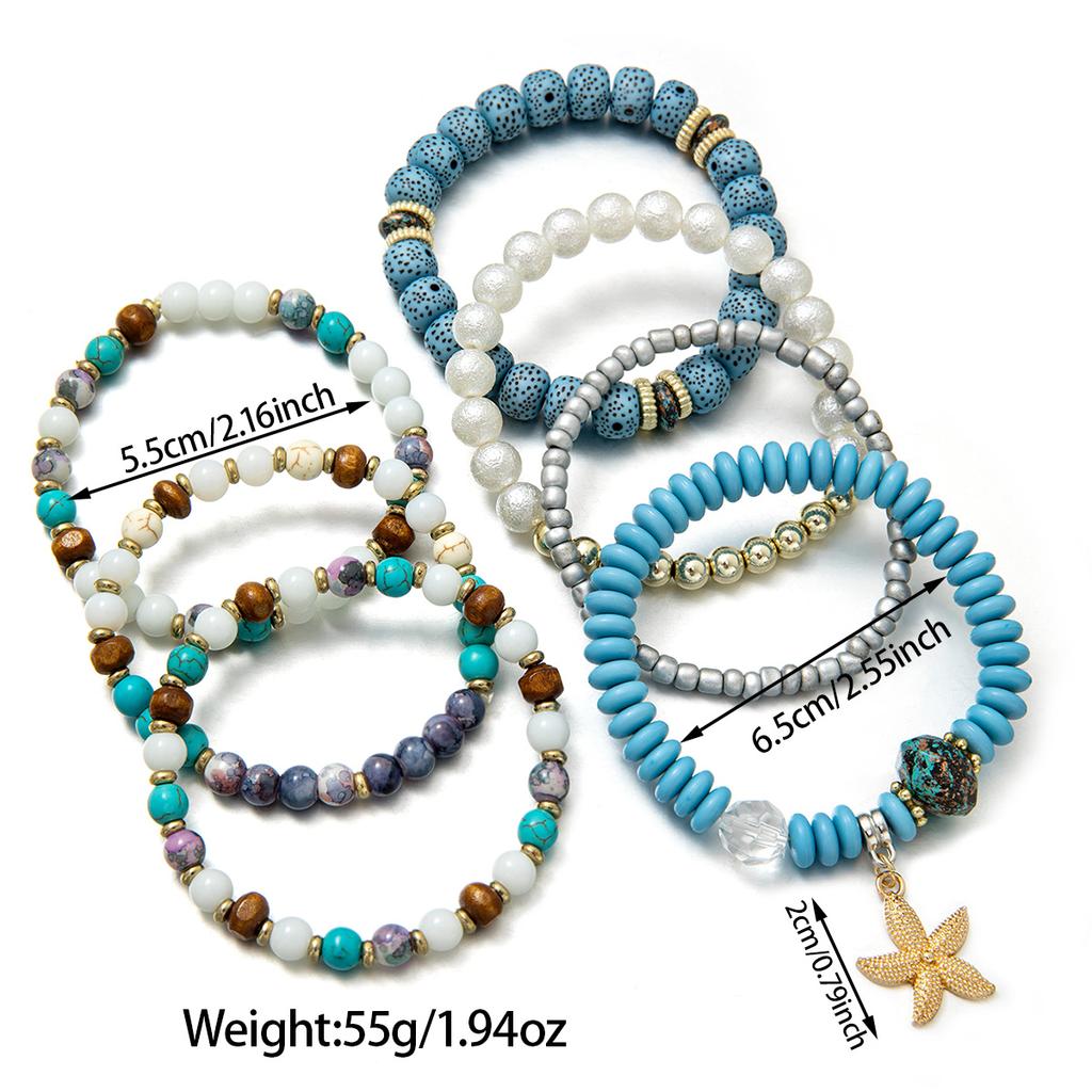 Bohemian Style Multi-layer Beaded Bracelet, Faux Starfish Pendant Vacation Style Layered Bracelet