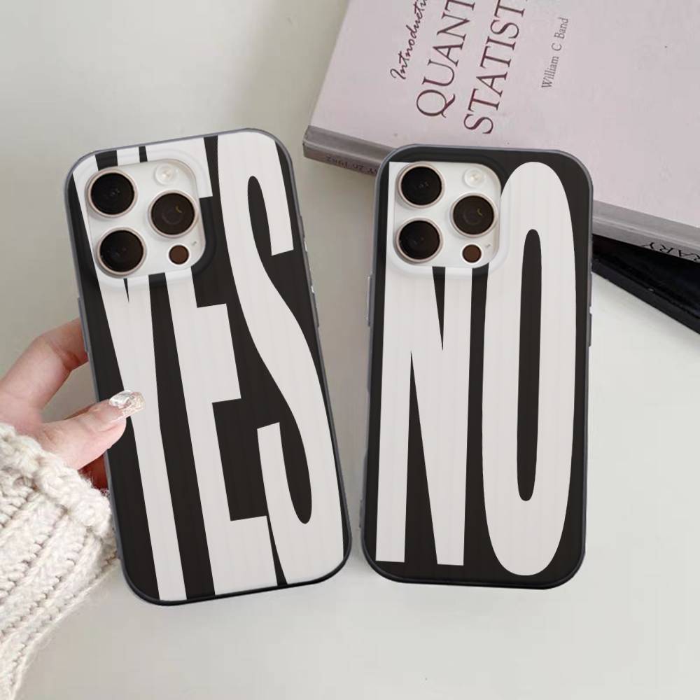 NO Y SÍ Funda de Teléfono Personalizada con Letras Blancas y Negras Para IPhone 17 16 15 14 13 12 11 ProMax Plus Funda Ondulada a Prueba de Golpes