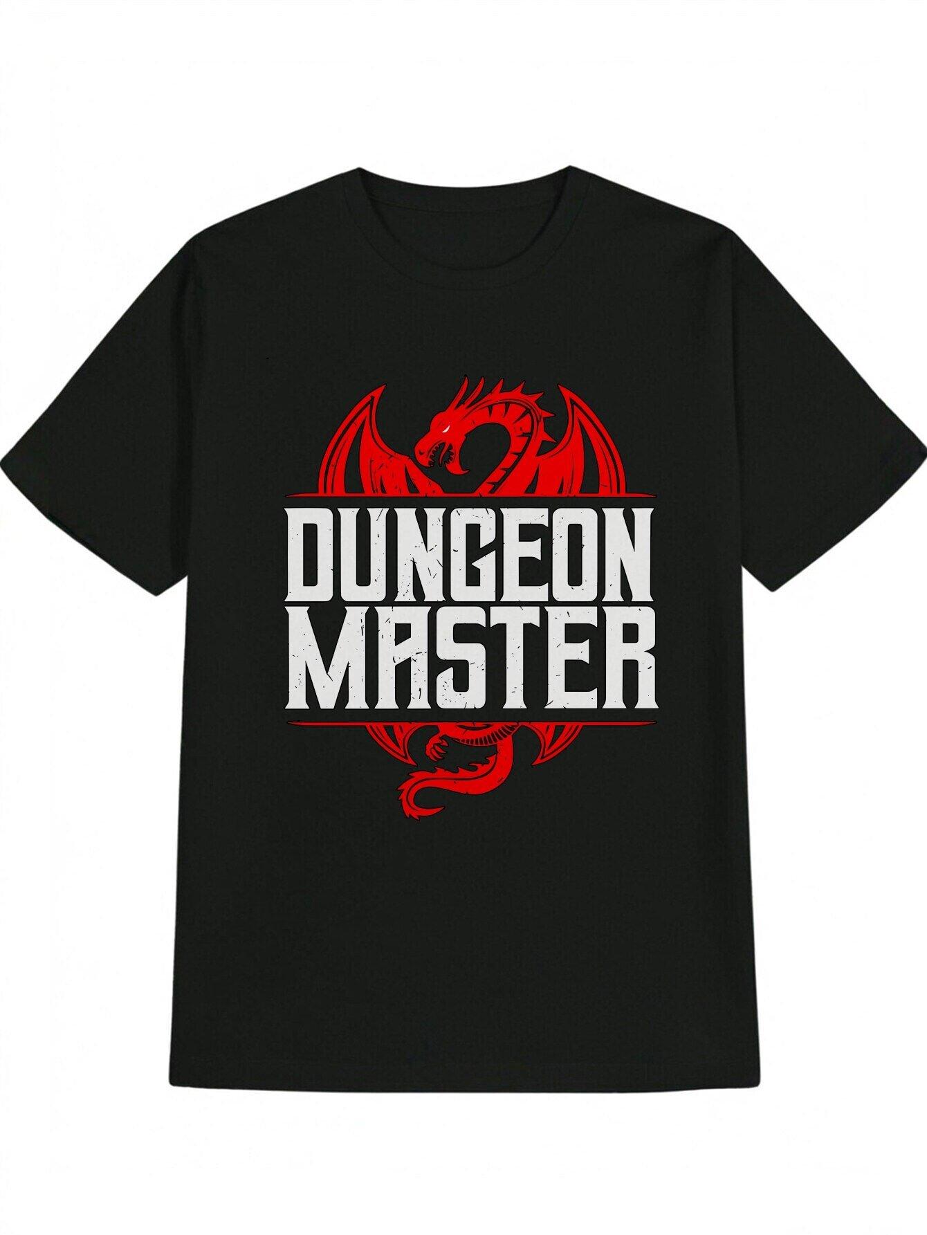Casual Crew Neck T-shirt with  DUNGEON MASTER  Red Dragon Print - Polyester XL