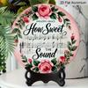 2D Flat, 1pc Vintage Circular Metal Sign, 8x8 In, Pink Floral Wreath & "How Sweet The Sound" Inspirational Quote - Aluminium Wall Decor for Home