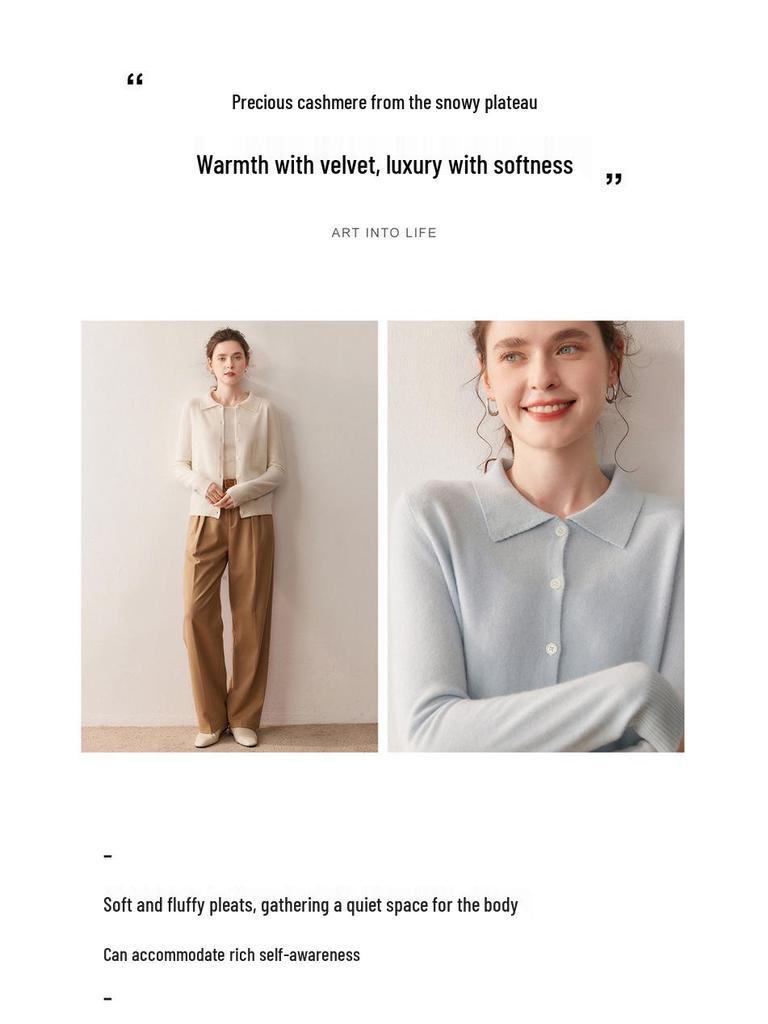 2025 Autumn/Winter Women's Cashmere Polo Collar Long Sleeve Loose Knit Cardigan Sweater