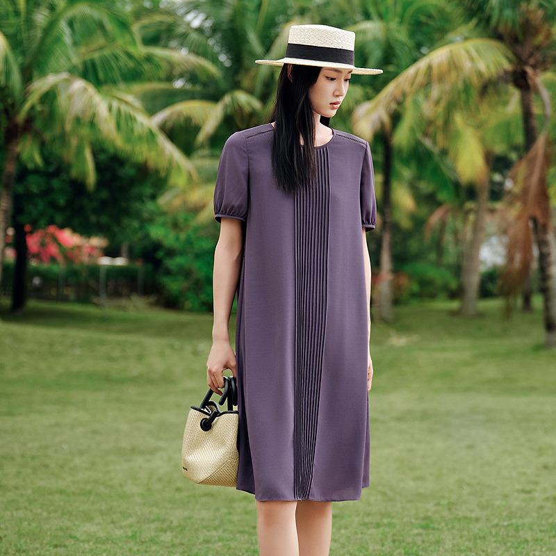 Jiuzi Anna Kou Elegant Temperament Commuting Toothpick Pleated Chiffon Waist Cinching Dress