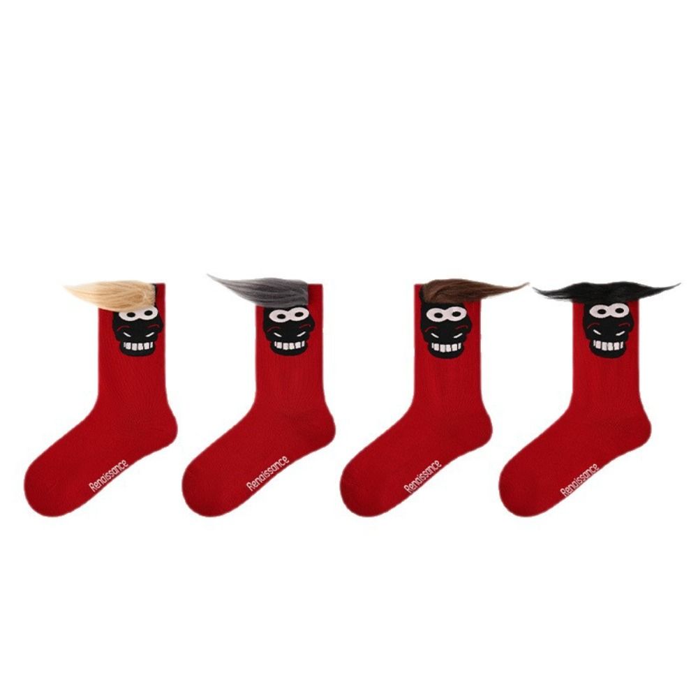 Cartoon Year of The Horse Socks Winter Autumn Red Tube Socks Cute Zodiac Year Socks Women