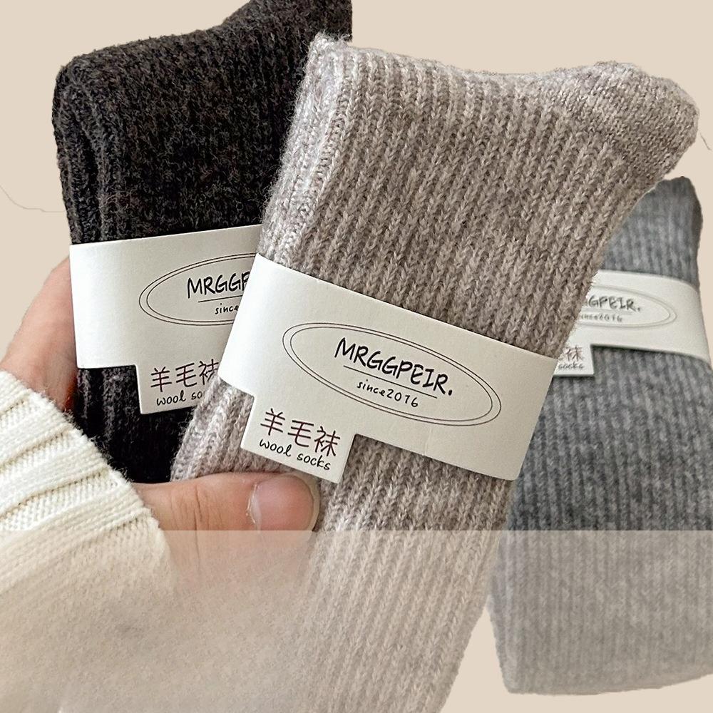 Calf Socks for Women, Autumn and Winter Wool Socks for Women, Pile Mid-calf Socks, Solid Color Thickened Warm Pile Long Socks