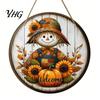 Outdoor Farmhouse Seasonal Decoration Harvest Festival Welcome Sign for Front Door, Rustic Wooden Hanging Autumn with Hemp Rope, Pumpkin Plaque
