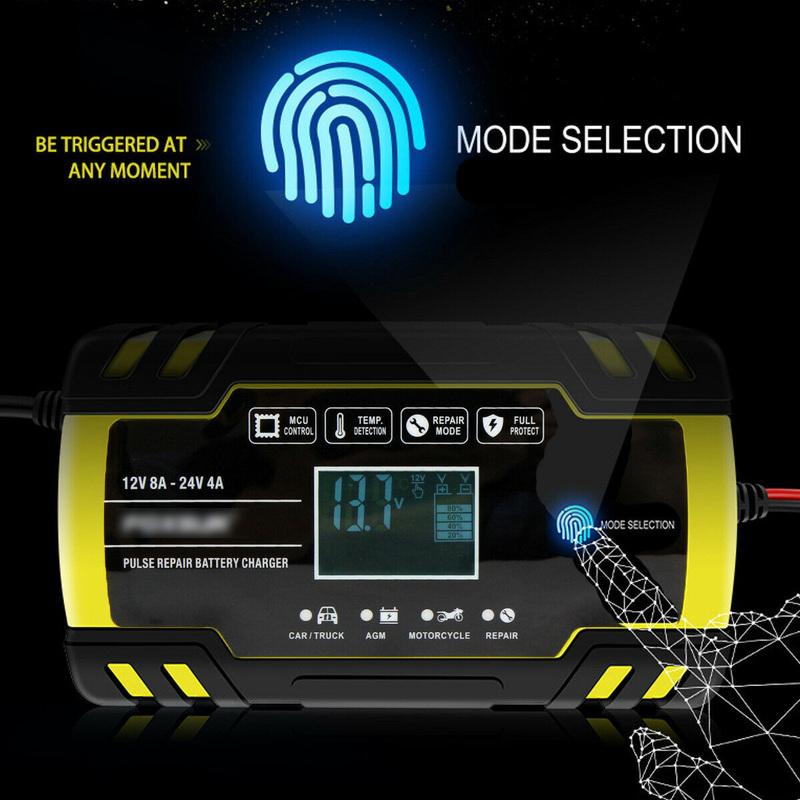 12V 24V 4A 8 Amp Motorcycle Car Battery Charger Intelligent Car Battery Charger Pulse Repair Starter US