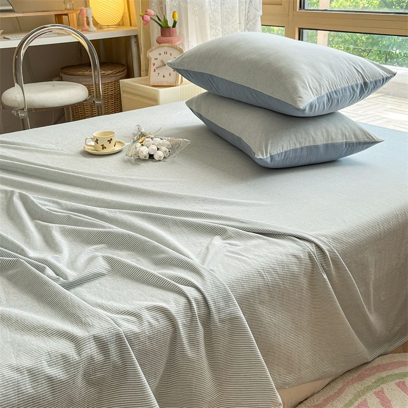 New Thick Minimalist Striped Brushed Bed Sheet for Single Double Student Dormitory