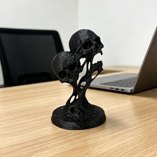 Jijijing Integrated Molding Process Figure, 3D Printed Double Skull Art Ornament, Abstract Fluid Statue, Dark Style Decoration for Living Room