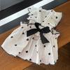 Pet Dress Love Heart Print Sleeveless Ruffle Bowknot Decor Breathable Spring Summer