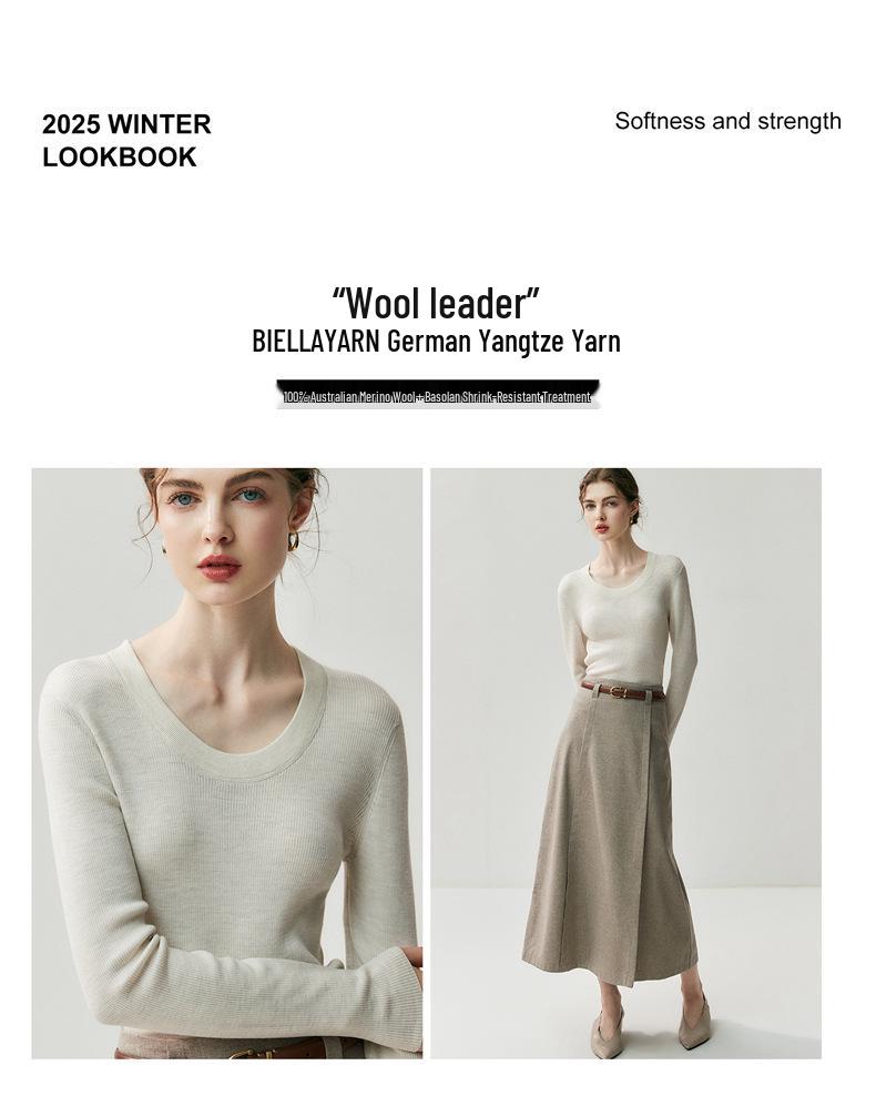 Women's Slim-Fit U-Neck Sweater — Fine Merino Wool, Autumn/Winter Collection