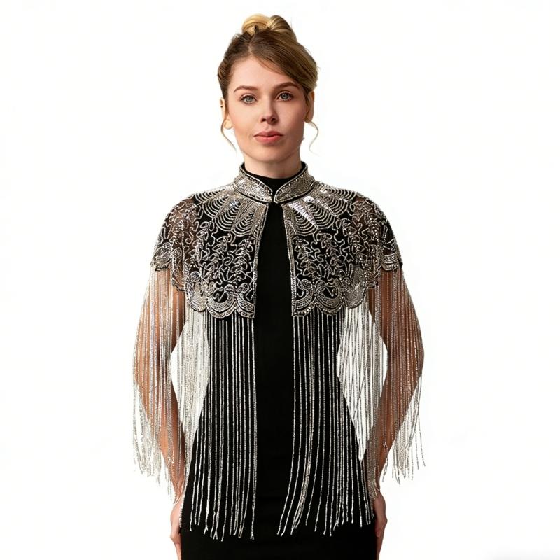 Luxury Long Tassels Indian Shawl with Beadwork And Soft Polyester Fabric Bohemian Fringe Evening Wrap