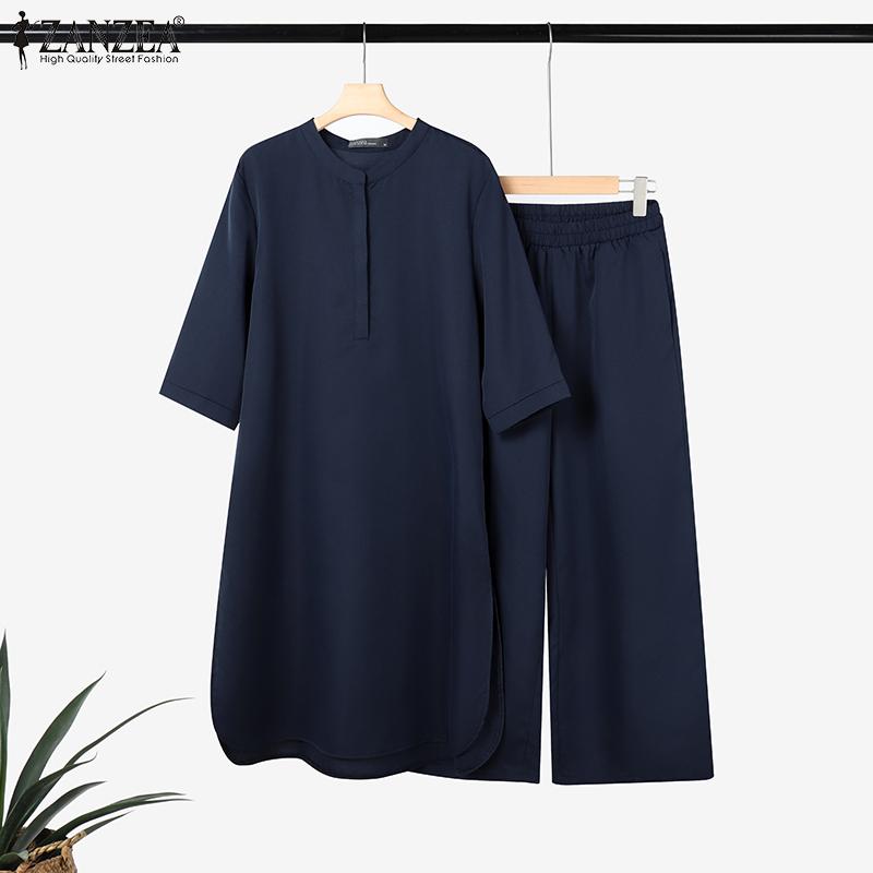 ZANZEA Women Long Blouse and Pants Casual Two Piece Suit Sets