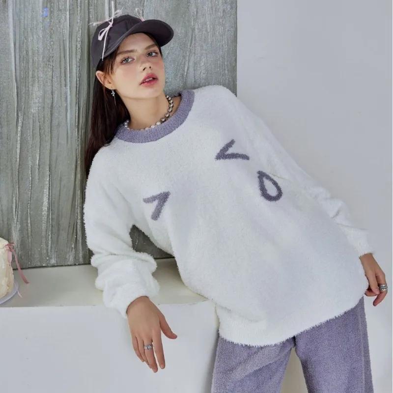 

Soft Half Side Velvet Autumn and Winter New Style Cute and Sweet Outer Pajamas for Women s Home Clothes One Size