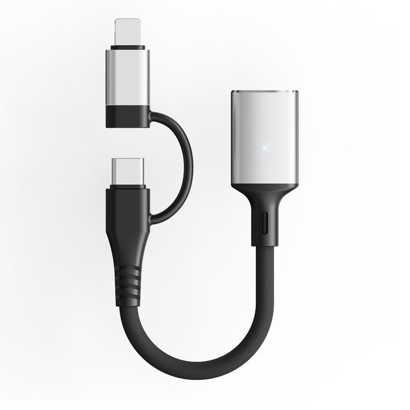 

Lightning/Type-C OTG Adapter Cable: High-Speed, Dual-Port for USB Devices with Light