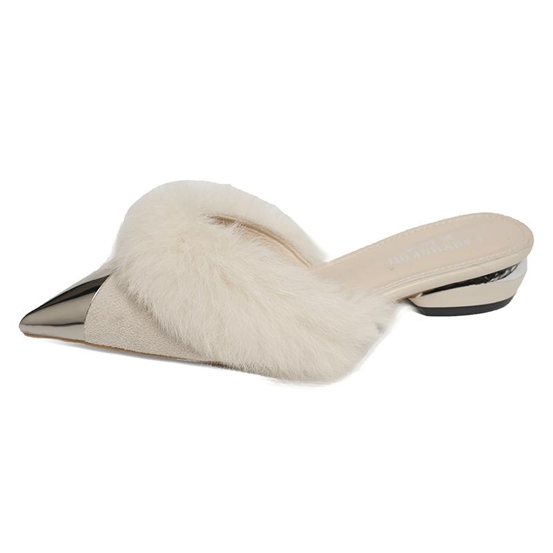 Fashion 2025 NEW High Quality Simple Fashionable Pointed Toe Block Heel Slippers Indoor Outdoor Wear Comfortable Half Slippers