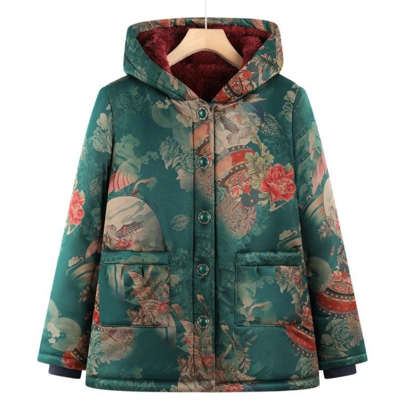 

Middle-aged elderly winter padded clothes with velvet new clothes padded jacket hooded jacket old lady winter clothes 5XL [recommended 150-80kg] зелёный