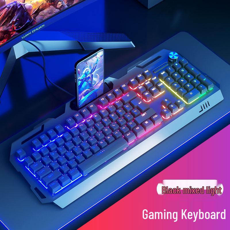Silent Mechanical Feel Gaming Keyboard, Mouse & Headset Set with Luminous Peripherals