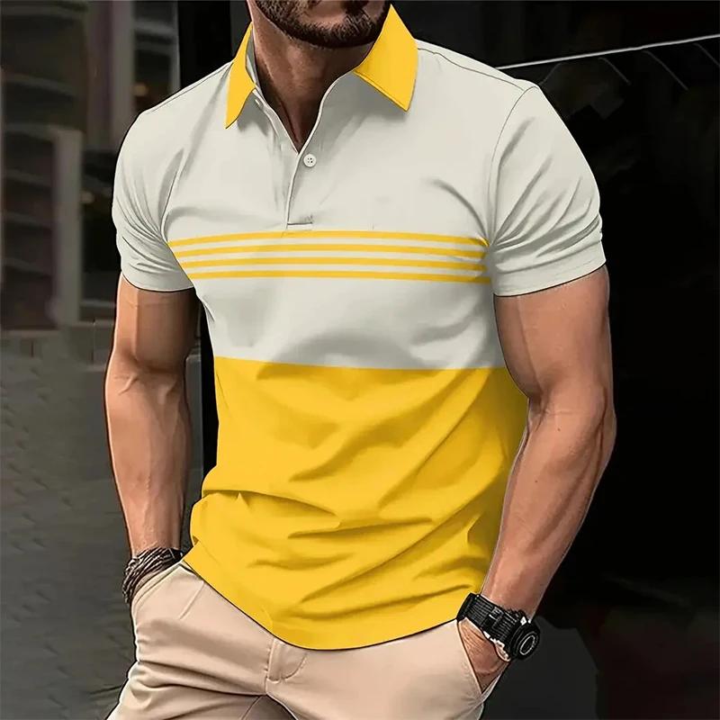 Summer Casual with Stripes Solid Color Men's Short-sleeved Polo Shirt Fashion Daily Wear Popular Clothes In Europe and America