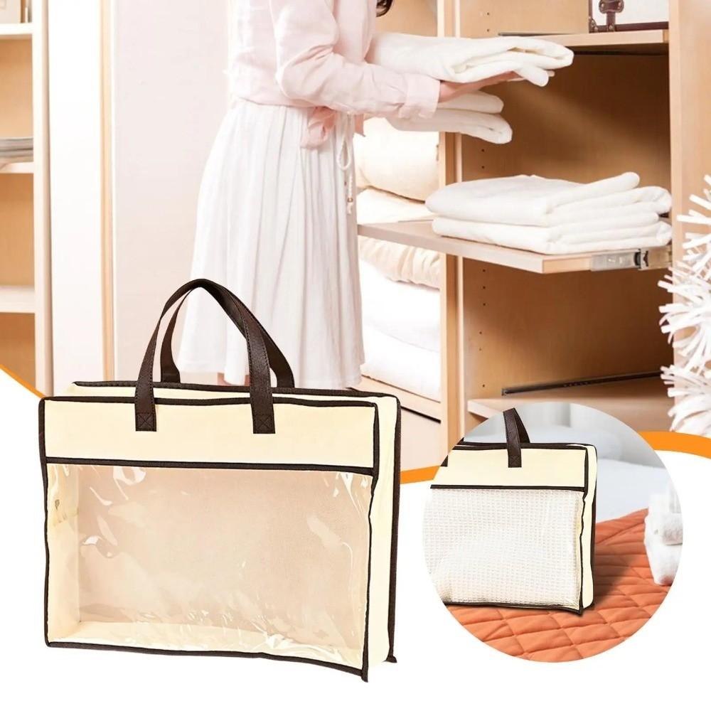 Durable Transparent Clothes Storage Bag Non-woven Zipper Closure Dustproof Bag Handle Dust-Proof Quilt Storage Bag Household Use