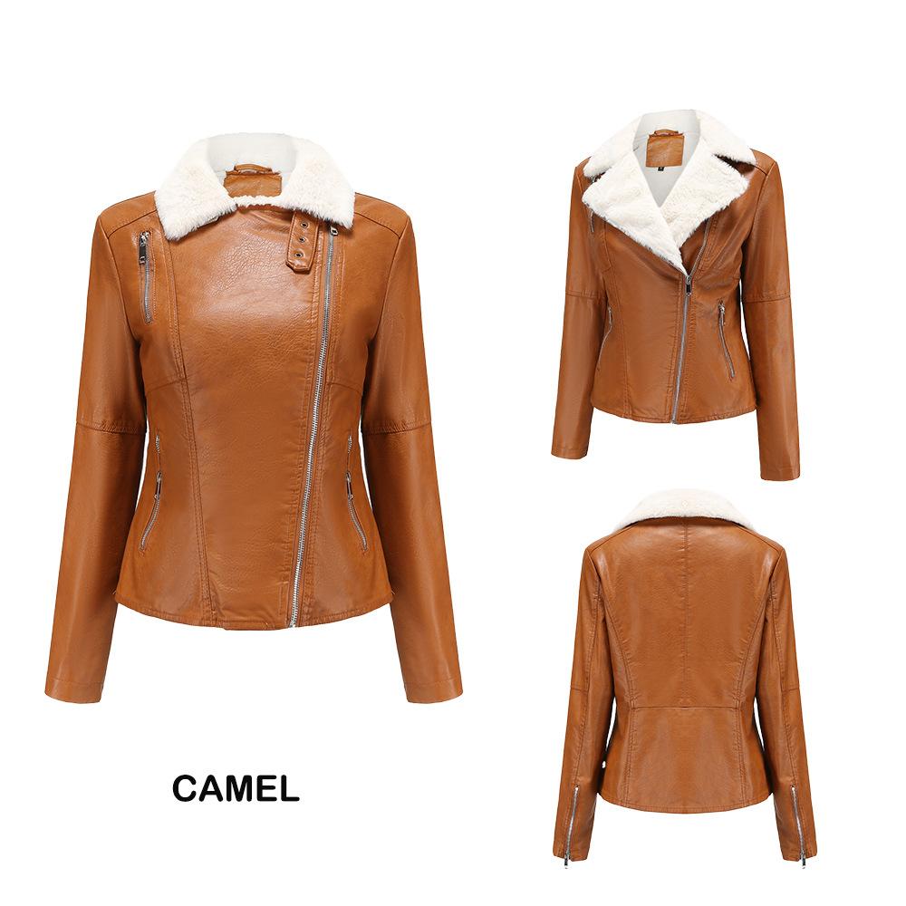 Fur and Fur One-piece Leather Jacket for Women with Velvet Long Sleeves Overcoming The Challenge of Warmth Casual Winter Cotton Jacket