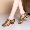 Jazz Dance Shoes for Women Girls Golden Leopard Print Latin Indoor Dance Shoes for Women Soft Soles Lace-Up High Heels