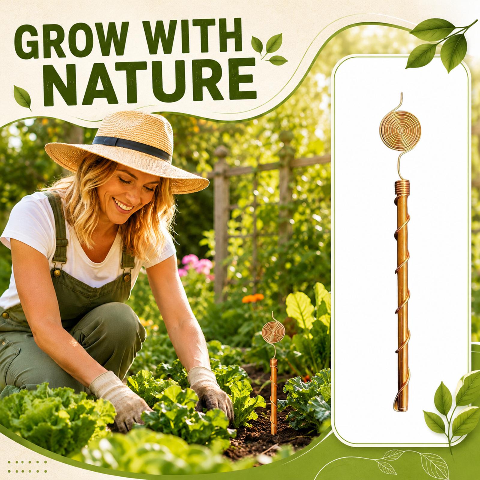 Copper Plant Coil Electroporation Stake Garden Plant Support Rod Copper Antenna Coil for Plant Growth Enhancement and Stability one size