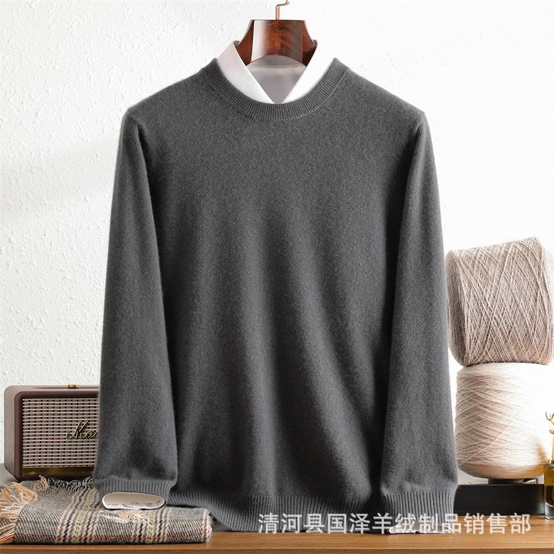 Autumn And Winter Men'S Sweater 100% Pure Cashmere Sweater Round Neck Long Sleeve Simple Business Casual Knitted Cashmere Sweater