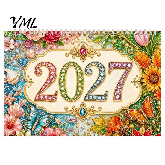 Beginner Friendly Crafts 2027 Diamond Art Painting Pattern Wall Calendar, Rhinestone Gem 12 Calendar Monthly Planner, Jan. 2026-Dec. Hanging for Home,