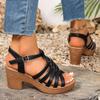 Fashion Woven Straps Chunky Heel Sandals Women Summer Ankle Buckle High Heeled Rome Shoes Woman Open Toe Platform Sandles 36-42