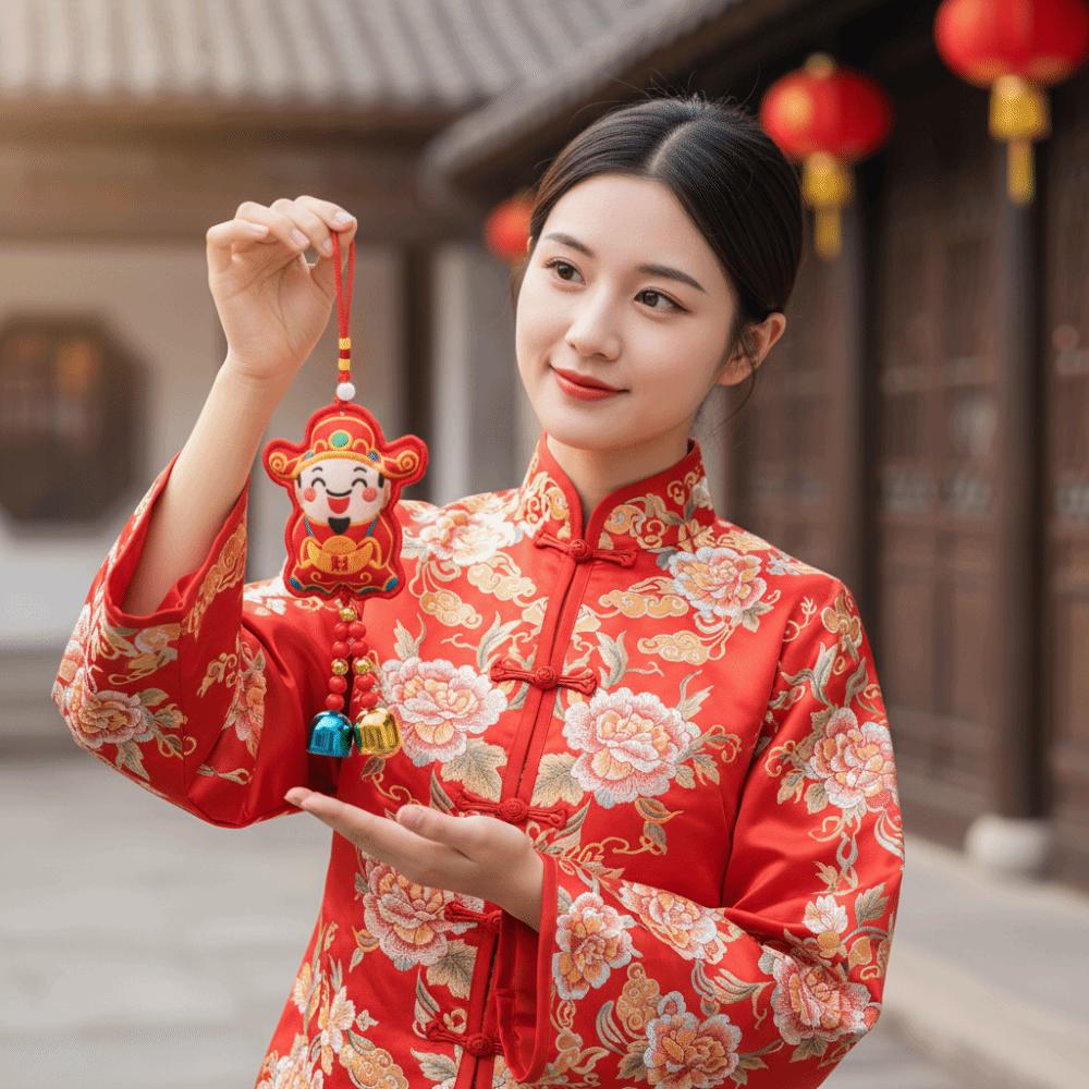 the god of fortune The God of Wealth Pendant Embroidered Red Chinese New Year Decoration Year of the Horse Chinese Style