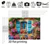 2D Provence Floral Backdrop, Rustic Blue Window with Colorful Roses Background Cloth for Photoshoot