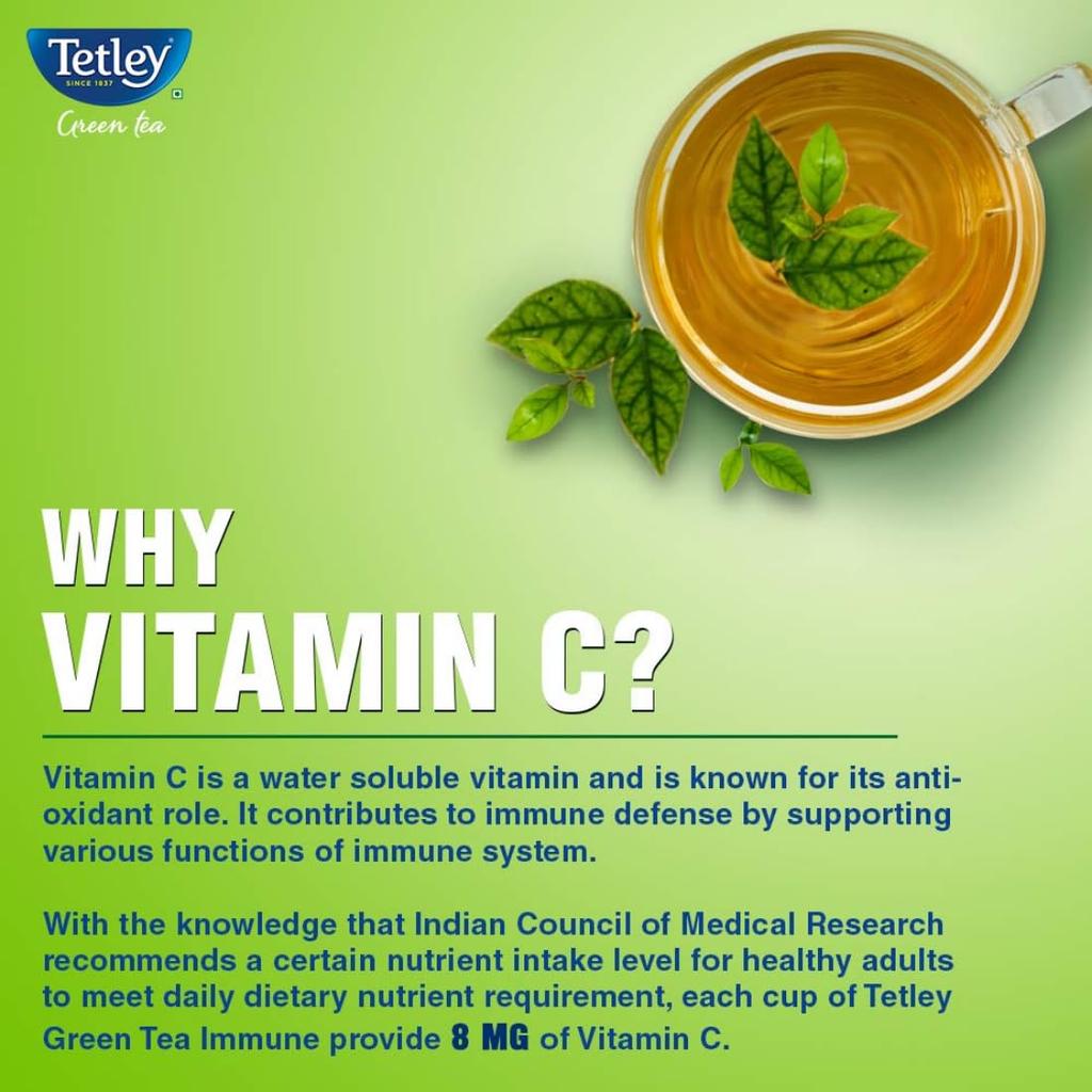 Tetley Green Tea Classic Refreshing Immune Support with Vitamin C 100 Tea Bags 140g