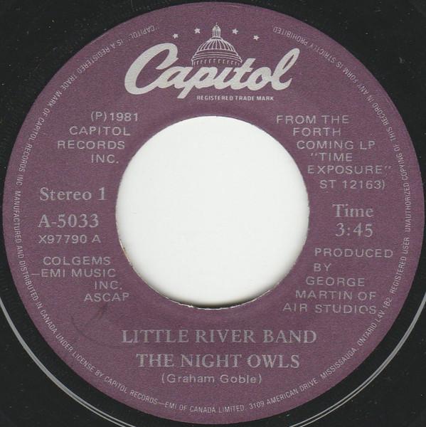 

7inch Record LITTLE RIVER BAND The Night Owls Suicide Boulevard A5033 Capitol Records 1981 Canada Rock Used