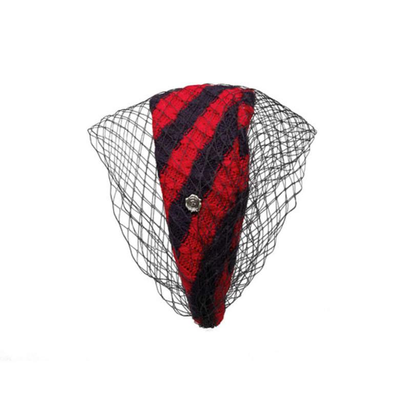 Brown Hat Jolie Fascinator - Crochet Red