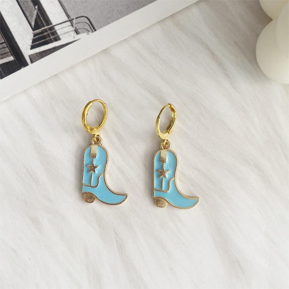 Pinkdudu Vintage Cowboy Hat Zinc Alloy Drop Earring Cute Glass Dripping Boots Hoop Earring Simple Trendy Earring PD2228