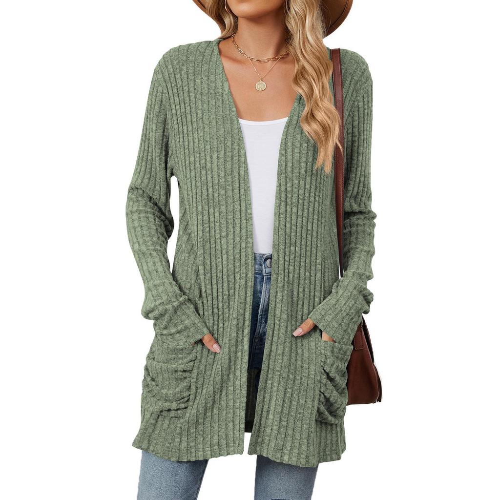 Autumn and Winter New Ladies Knitted Pockets Long-sleeved Casual Cardigan Jacket Long Cardigan Women Tops Kawaii Sweater