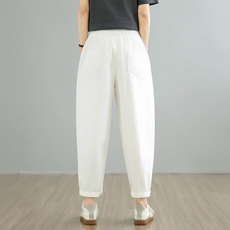 Plus Size Thin Vintage Embroidery High Waist Casual Loose Women Summer Jeans Denim Harem Pants