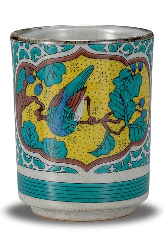 Waza no Kura Stylish Kutani Ware Teacup with Old Kutani Flower and Bird Design, Large Teacup, Ceramic, Brand Name, Japanese Tableware, Made in Japan,