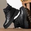 Fashion Autumn Leather Mid-top Shoes Fashion Male Ankle Boots Casual Outdoor Hiking Boots Sneakers Non-Slip Comfy Motocross Boots Botas