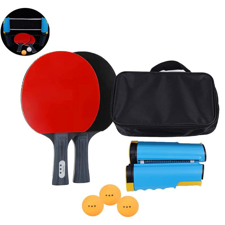 Customized Professional Wood Ping Pong Bat Set Portable Table Tennis Racket 2 Rackets 3 Balls Double Zipper Case