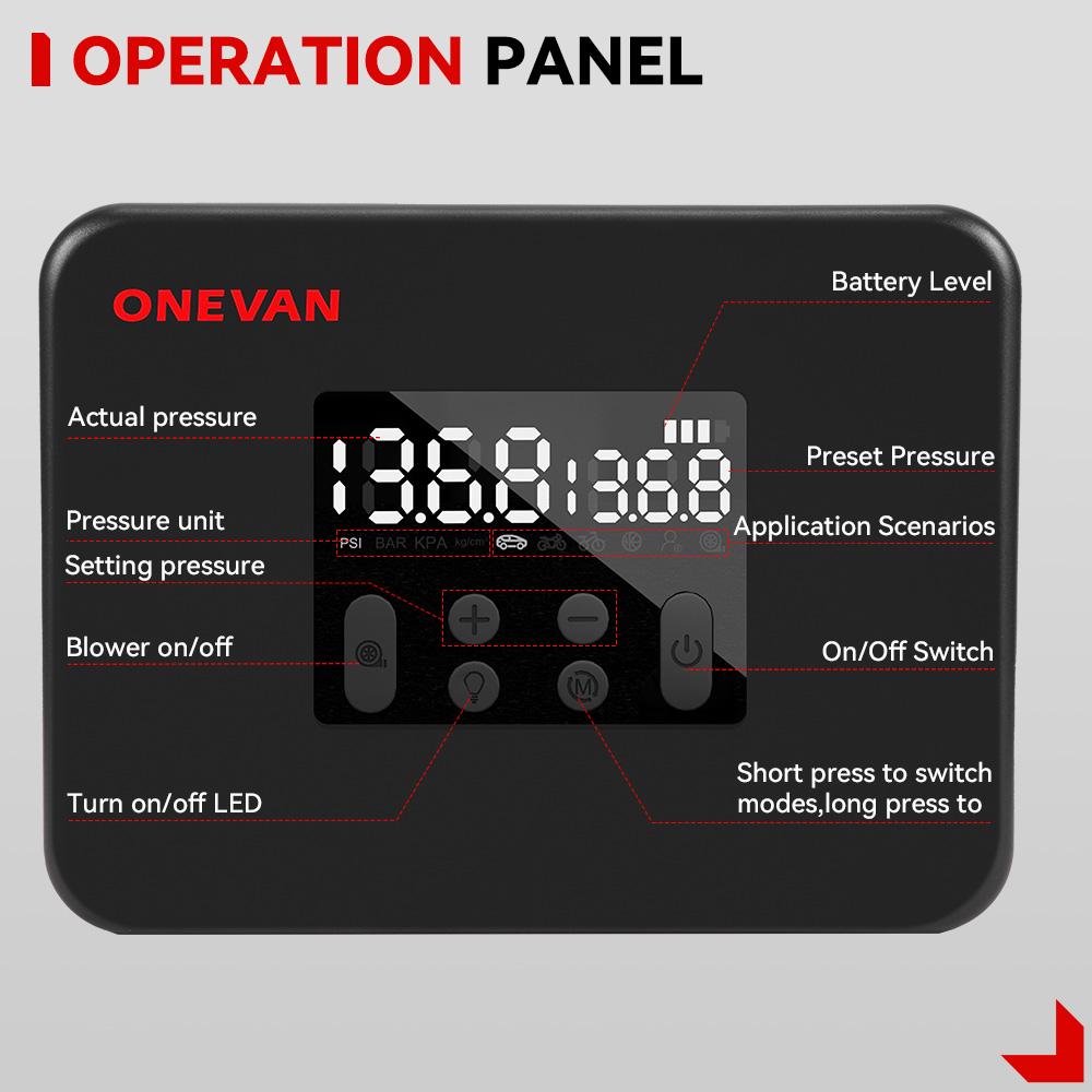ONEVAN 2IN1 Cordless Car Air Pump High Power Dual Inflatable 160PSI DC12V With Digital Pressure Air Car Compressor Car Tire
