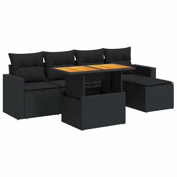VidaXL Salon de jardin 6 pcs avec coussins noir résine tressée 3327023