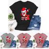 Women Santa Claus Dabbing Print T-shirt Soft Comfortable Christmas Short Sleeve Tee