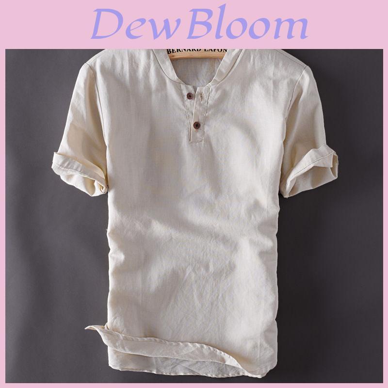 Premium Quality Usa Men's Pullover Linen Short Sleeves Shirts In Solid Cotton Fabric