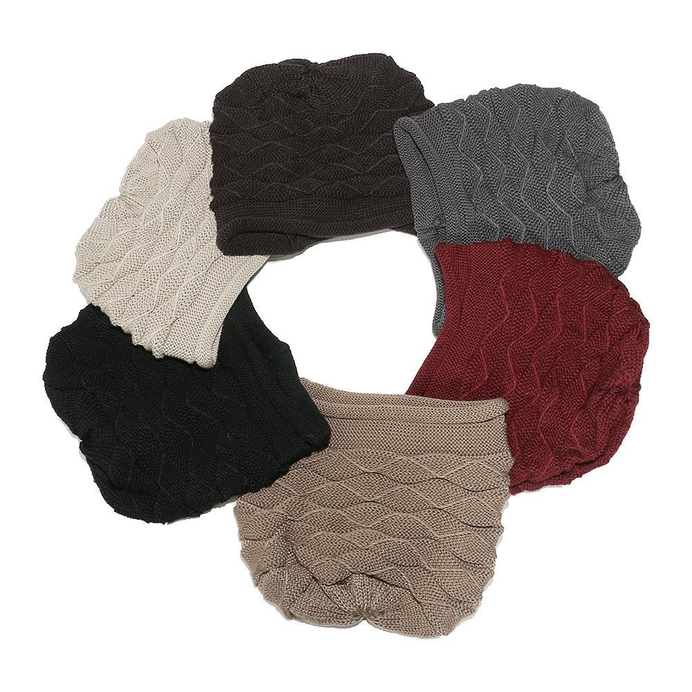 Pile Hat Men's New Winter Warm Knitted Hat Solid Color Ear Protection Simple Knitted Headhat Warm Casual Hat Men